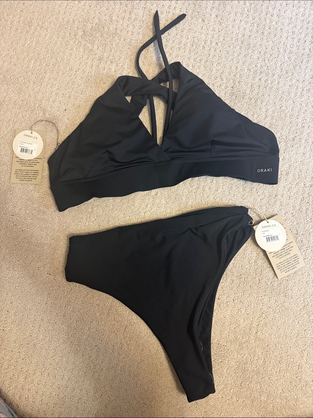 Oraki Black Strappy Bikini Top with High-Cut Bottoms - Women Swim